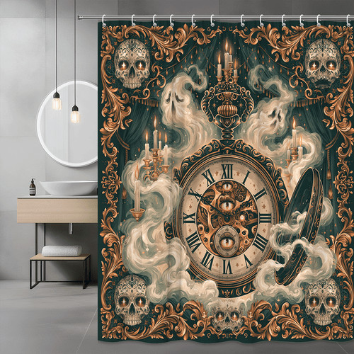 Gothic skull clock shower - clock,