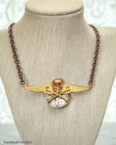 Pirate necklace skull clock - necklace,